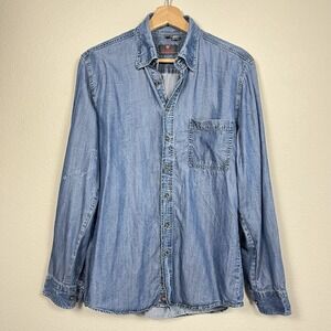 Vintage HAUPT Shirt Mens M Medium Wash Denim Chambray Casual Western Indigo